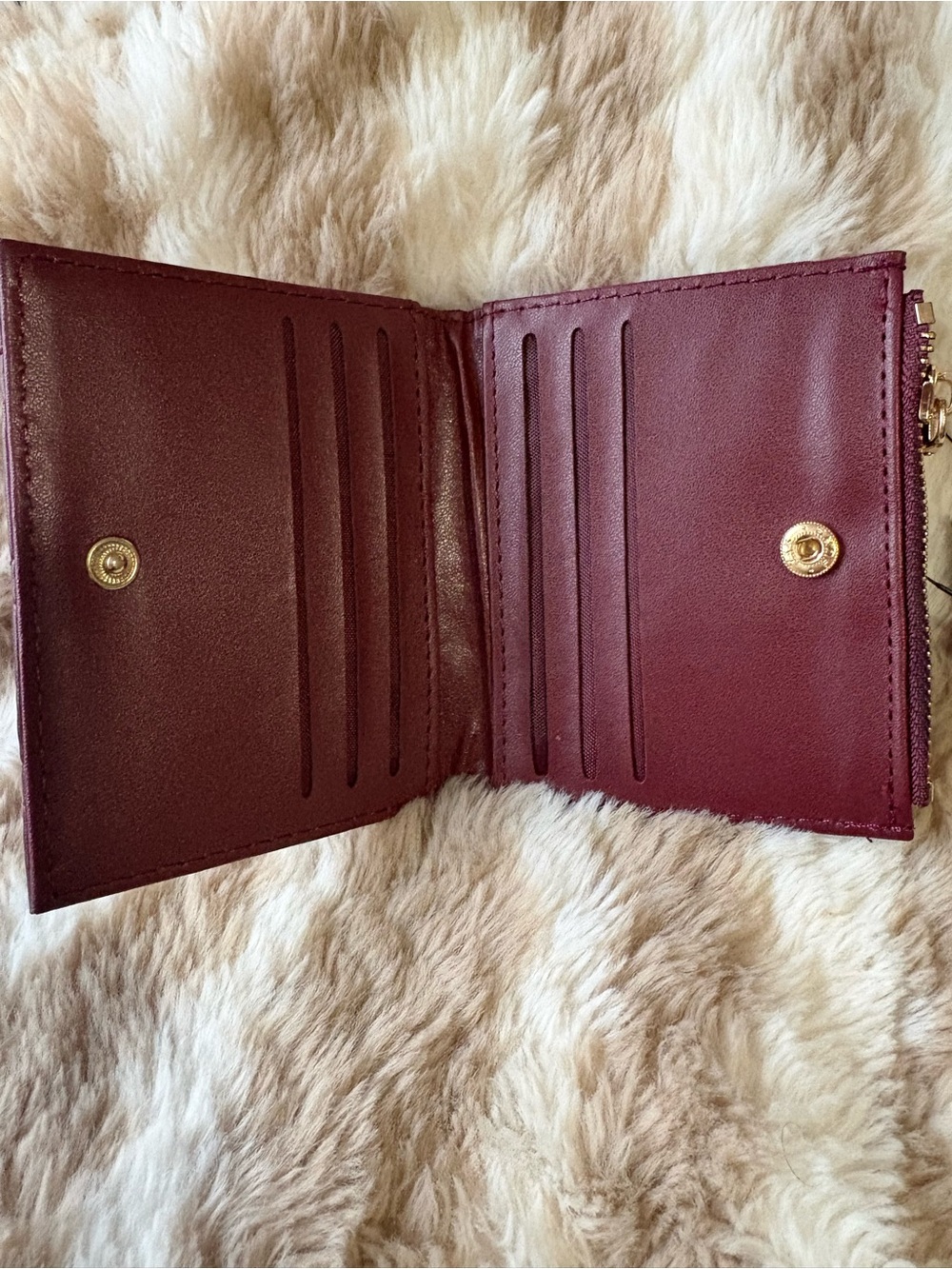 Badgley Mischka Quilted Plum Card Wallet with Gold Hardware - Picture 3 of 5